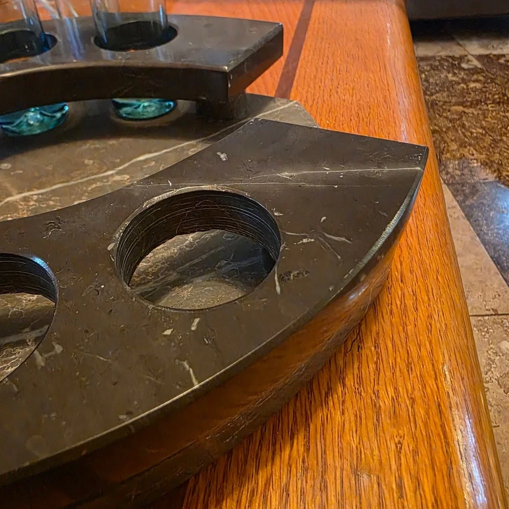 Unique Marble Horseshoe Horse Head Shot Glass Holder Display Tray Bar‎ Decor